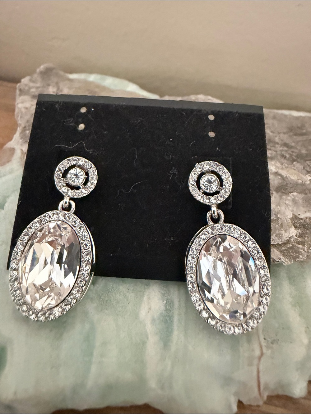 Crystal Drop Halo Earrings - Clear Silver